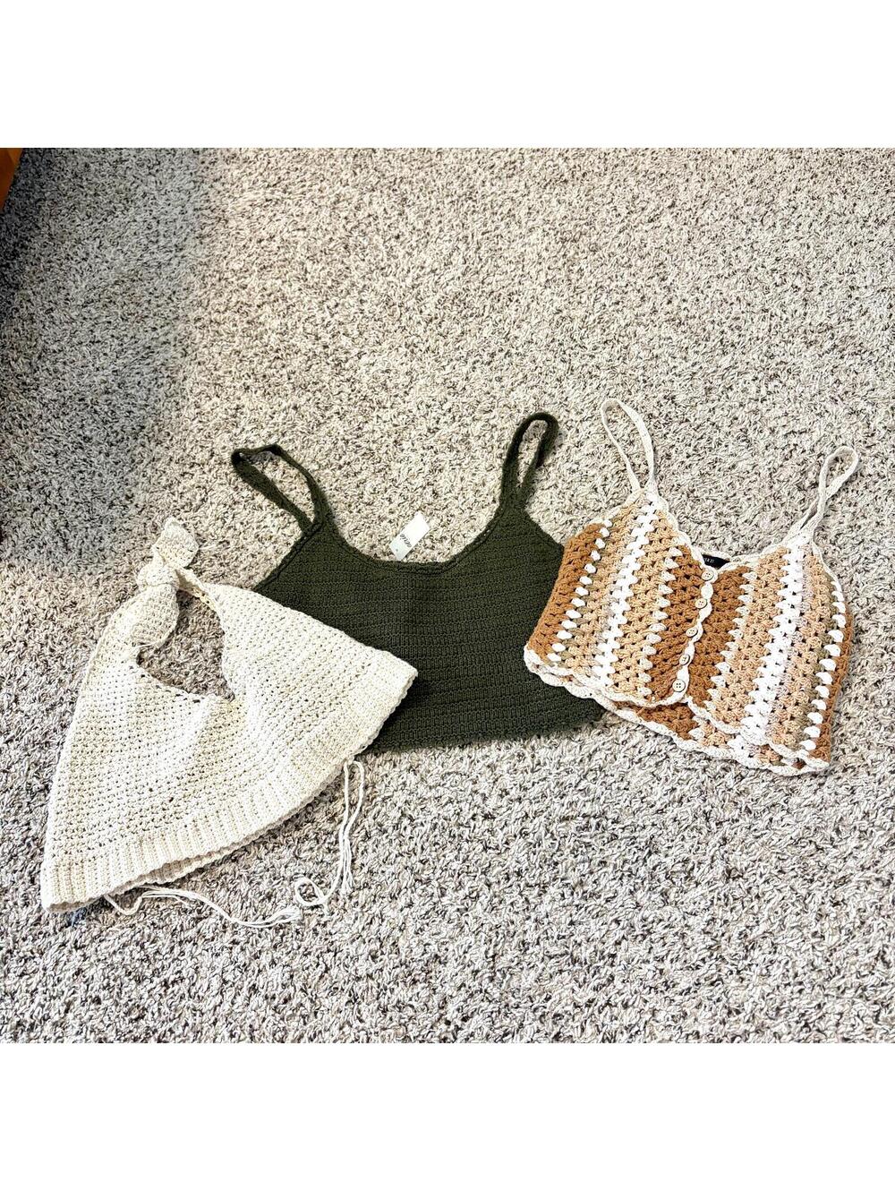 Bundle of 3 Crochet Knit Crop Tops – Aerie & Forever 21 – Size S - Picture 1 of 8